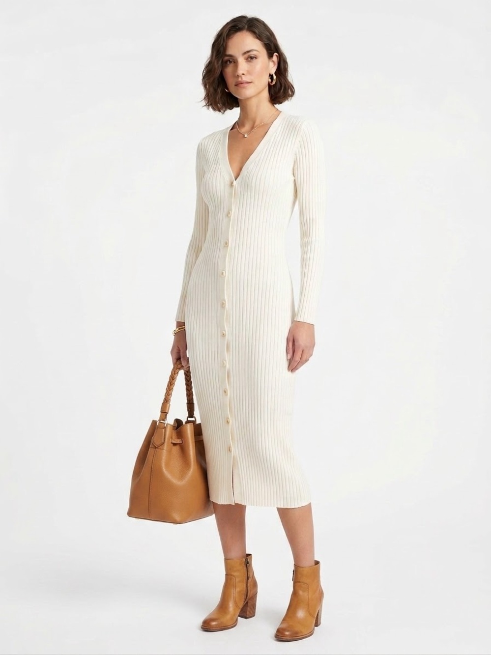 Revolve 525 America $179 NWT P2P18-22” W12-16 Ribbed Knit Midi Cardigan Dress L